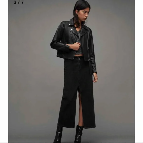 NWT Allsaints Neve Shrunken Slim Fit Leather Biker Jacket Size 6 - Picture 5 of 5